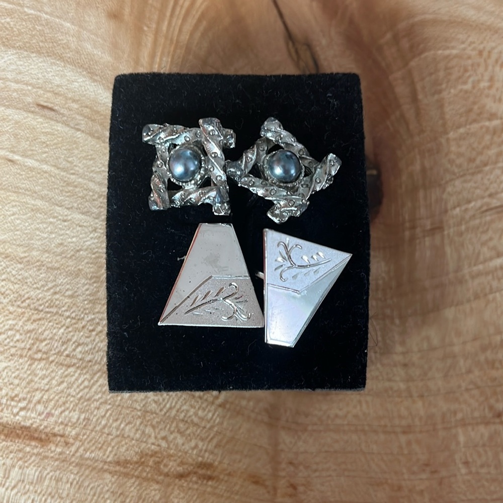 2 sets cufflinks- sterling silver-other set-vintage w/freshwater pearl